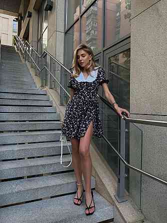 Женское романтичное мини платье цветочное с воротничком софт Одесса