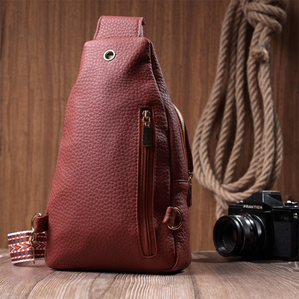 Стильна жіноча сумка з однією лямкою через плече з великозернистої екошкіри Vintage 22762 Бордовий Київ - фото 8