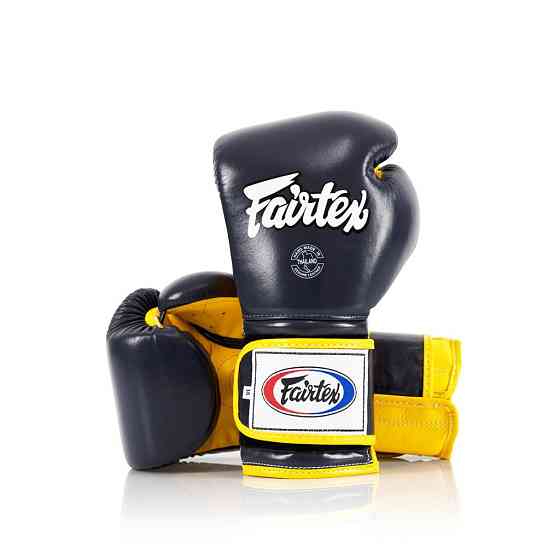 Боксерські рукавиці Fairtex BGV9 Mexican Blue/Yellow 10 унцій (бинти в комплекті) Каменское