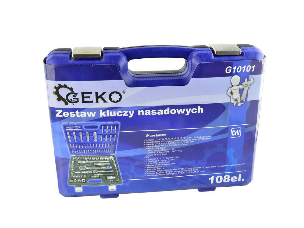 Набір головок торцевих "GeKo" (к-т 108 шт.) 1/2", 1/4", 8-32 мм з трищіткою Київ - фото 10