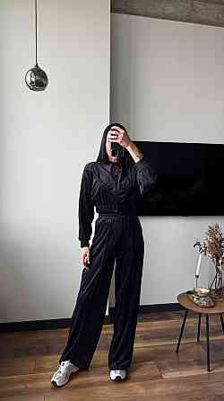 Женский плюшевый костюм тройка: кофта топ и штаны велюр Черный, 42/44 Одесса