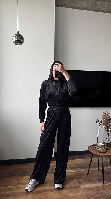 Женский плюшевый костюм тройка: кофта топ и штаны велюр Черный, 42/44 Одесса - изображение 4