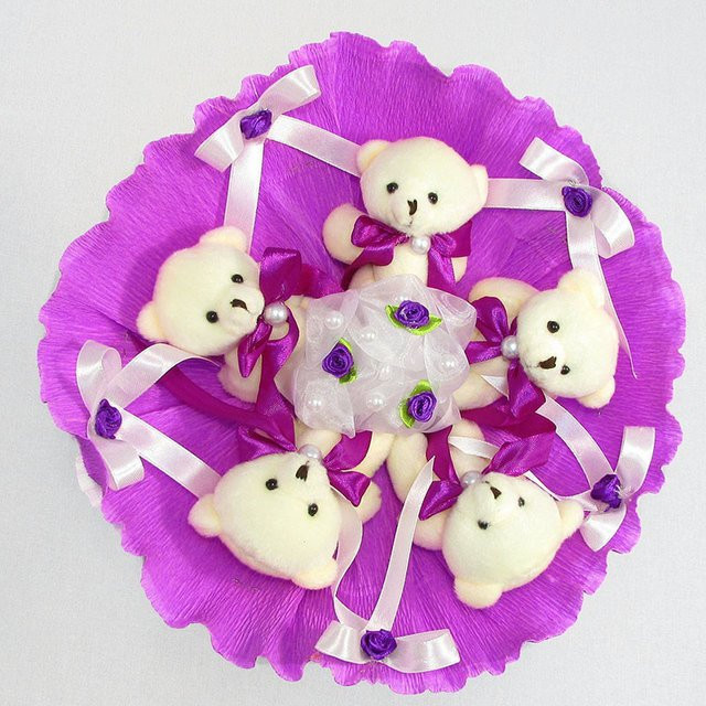 Букет з м'яких іграшок 5 ведмедиків 5291IT бузковий Вінниця - фото 3