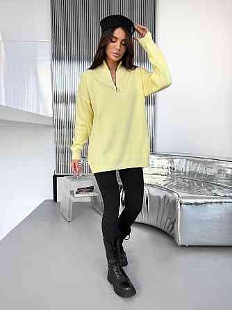 Жіночий стильний подовжений оверсайз светр зі змійкою в'язання 50% котон/50% акрил Лимонний Одеса