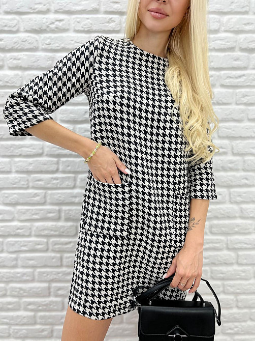 Платье с принтом в гусиную лапку Rosemary батал 50-52, Черный Киев - изображение 6