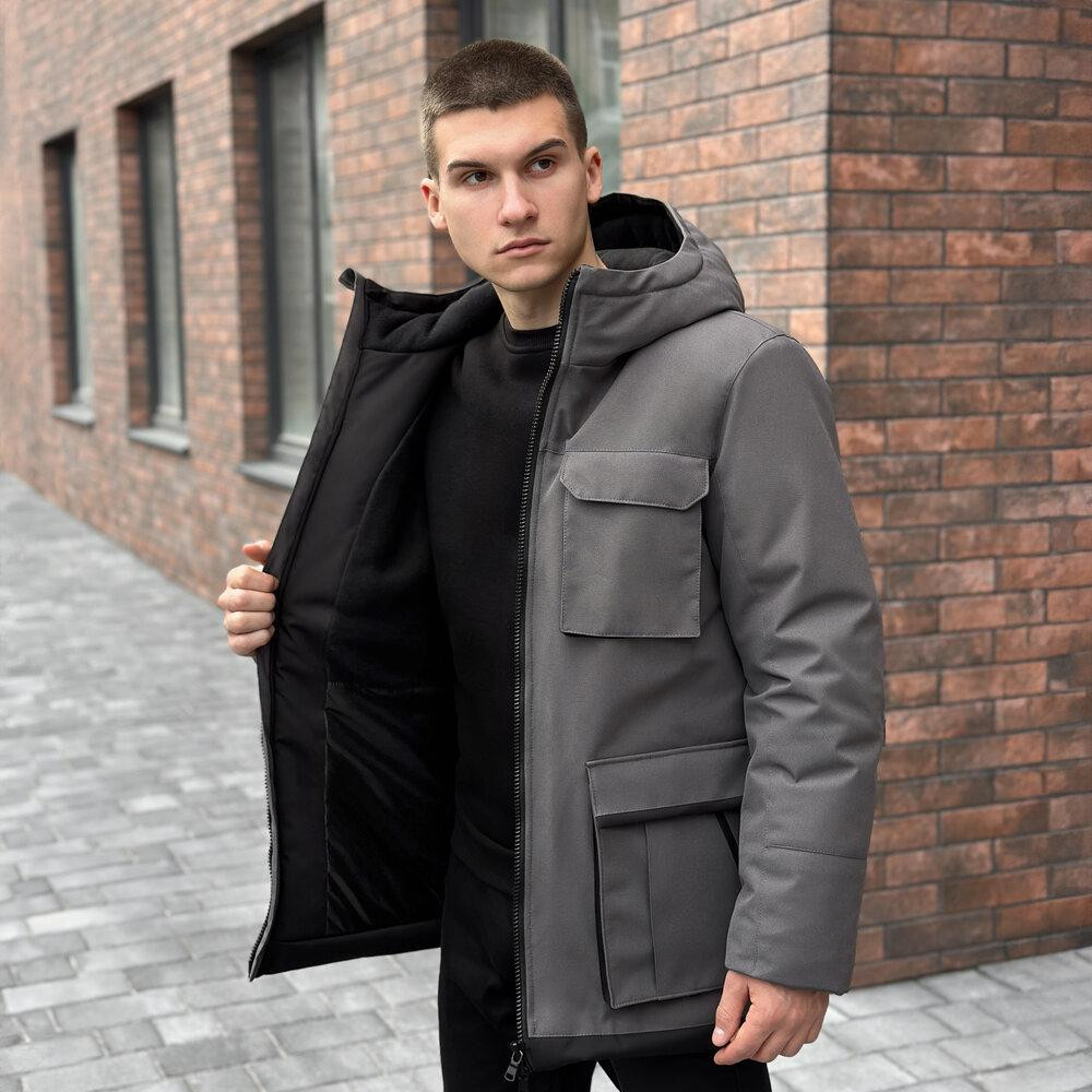 Парка чоловіча зимова з капюшоном сіро-чорна Pobedov Alpina Київ - фото 2