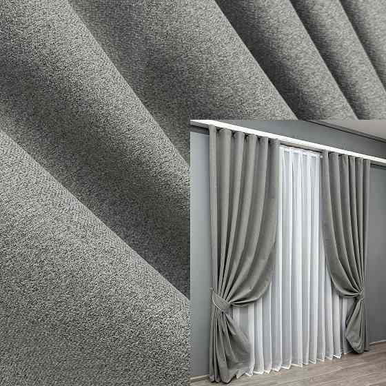 Комплект готовых штор VR-Textil Лен блэкаут № 1821ш Серый 150х270 см 2 шт (33-0822) Киев