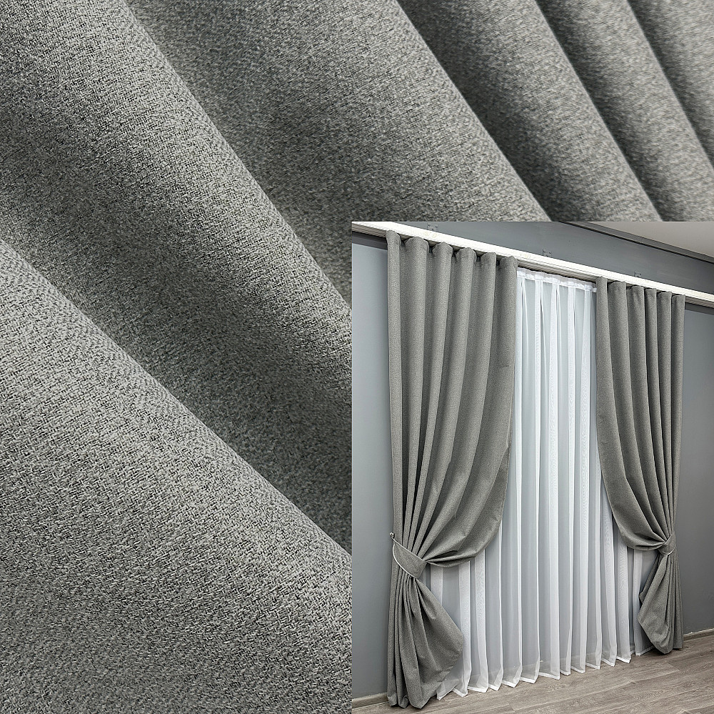 Комплект готовых штор VR-Textil Лен блэкаут № 1821ш Серый 150х270 см 2 шт (33-0822) Киев - изображение 1