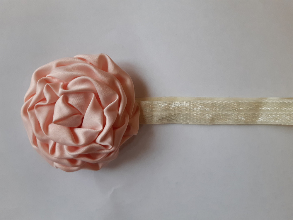 Повязка детская с розочкой персиковая - цветок 8см, окружность 36-52см Киев - изображение 1