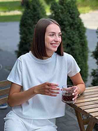 Стильний легкий костюм у рубчик Молочний M-L Харків