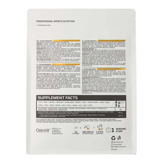 Креатин моногидрат, Creatine Monohydrate, OstroVit, 2600 мг, 500 г лимон Киев
