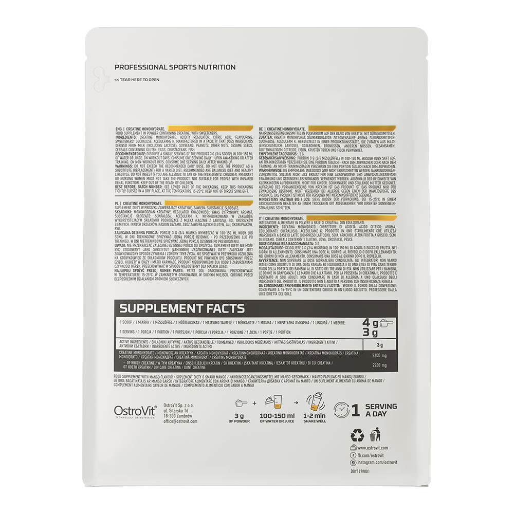 Креатин моногидрат, Creatine Monohydrate, OstroVit, 2600 мг, 500 г лимон Киев - изображение 2