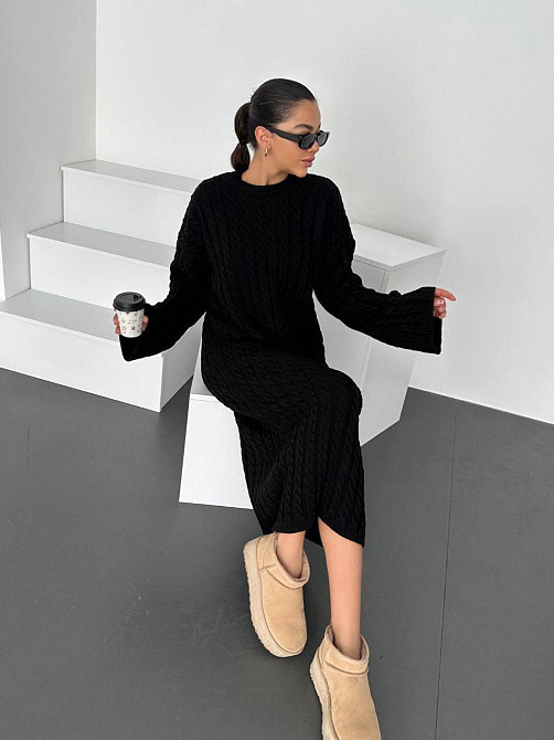 Жіноче тепле плаття міді вільного крою машина в'язка Чорний Одеса - фото 3