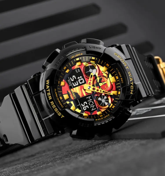 Часы мужские наручные Skmei 1832 (Черный с золотом и красным) Винница - изображение 3