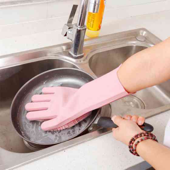 Силиконовые перчатки Magic Silicone Gloves Pink для уборки чистки мытья посуды для дома. Цвет: розовый JM-36 Львов