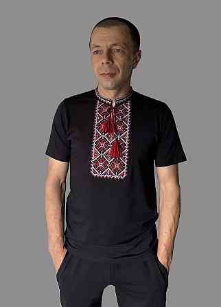 Чоловіча чорна футболка вишиванка з червоним і білим орнаментом 5XL Київ