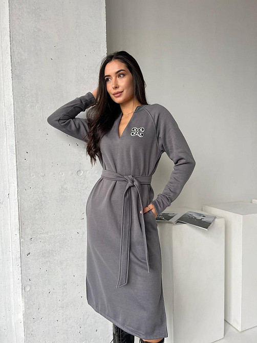 Жіноче тепле плаття тринитка на флісі під пояс. 42-52р. Київ - фото 2