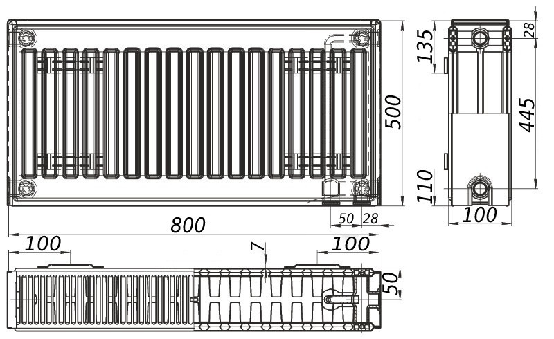 Радиатор стальной панельный KALITE 22 низ/справа 500x800 (без OUTER) (000030724) Киев - изображение 4