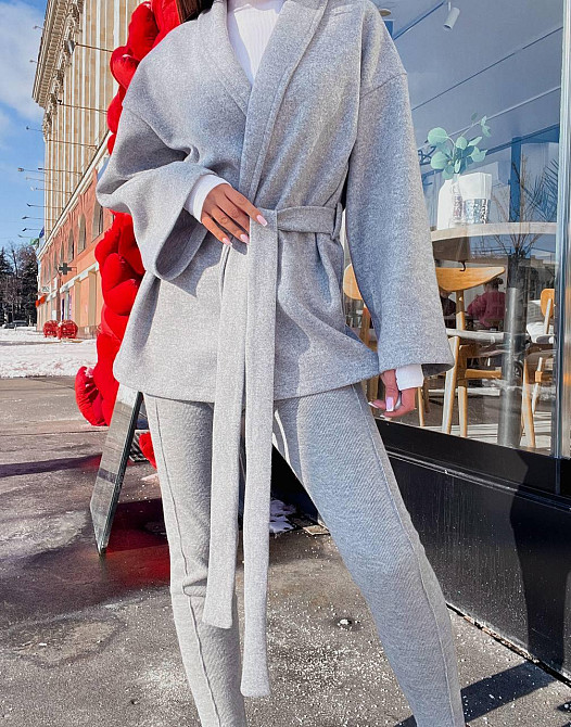 Женский стильный повседневный костюм кимоно + леггинсы турецкая ангора вязка Серый Одесса - изображение 9