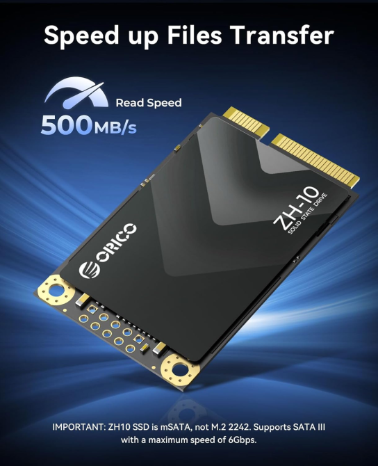 Твердотільний накопичувач ORICO 512 ГБ mSATA SATA III, 6 Гбіт/с 3D NAND для ноутбуків, ультрабуків, настільних комп'ютерів, ZH10 Київ - фото 3