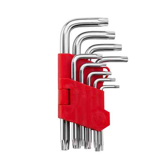 Набір ключів Г-подібних TORX, з отвором, 9 шт., Т10-Т50, Cr-V INTERTOOL HT-0604 Київ