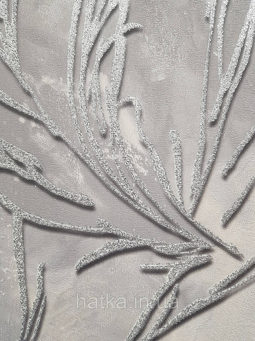 Обои виниловые на флизелине метровые Sintra Edelina листья серебристые на темно сером Киев - изображение 2