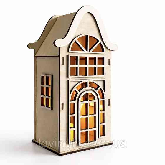 Декоративный домик из дерева 22 см, Скандинавский стиль, LED подсветка Ирпень