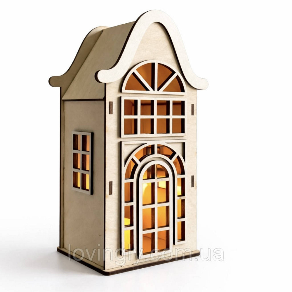 Декоративний будиночок з дерева 22 см , Скандинавський стиль, LED підсвітка Ірпінь - фото 6