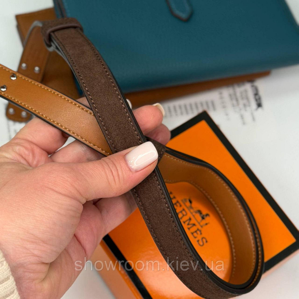 Коричневий замшевий жіночий брендовий ремінь (280-2) Київ - фото 4