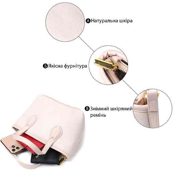 Компактная женская сумка из натуральной кожи Vintage 22284 Белый Киев