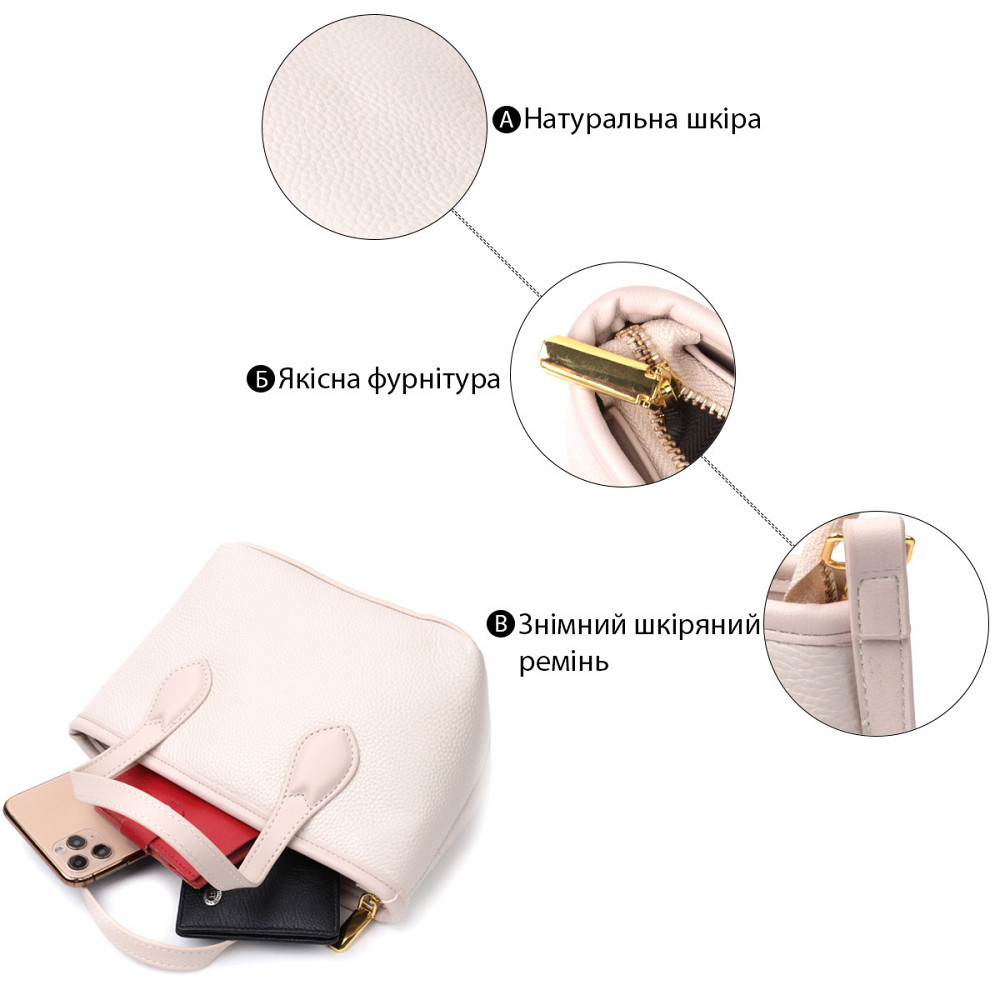 Компактная женская сумка из натуральной кожи Vintage 22284 Белый Киев - изображение 4