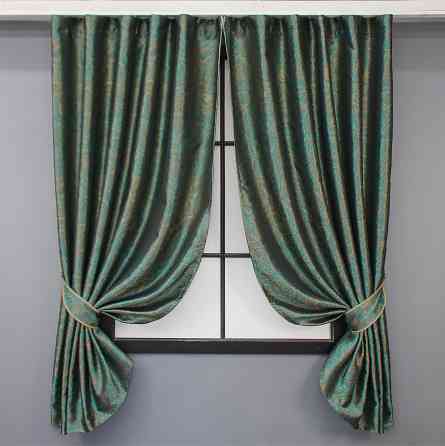 Комплект коротких штор VR-Textil Жаккард Fantasy № 1633ш Изумрудный с золотистым 140х170 см 2 шт (35-0289) Киев