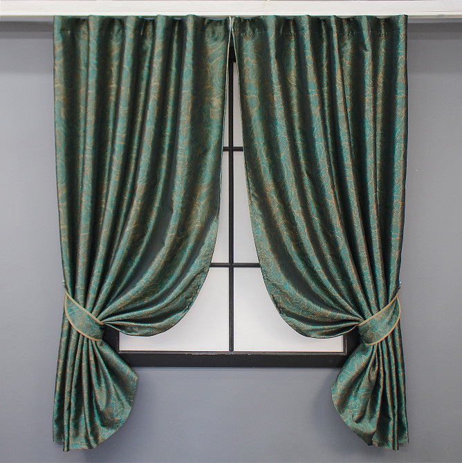 Комплект коротких штор VR-Textil Жаккард Fantasy № 1633ш Изумрудный с золотистым 140х170 см 2 шт (35-0289) Киев - изображение 1