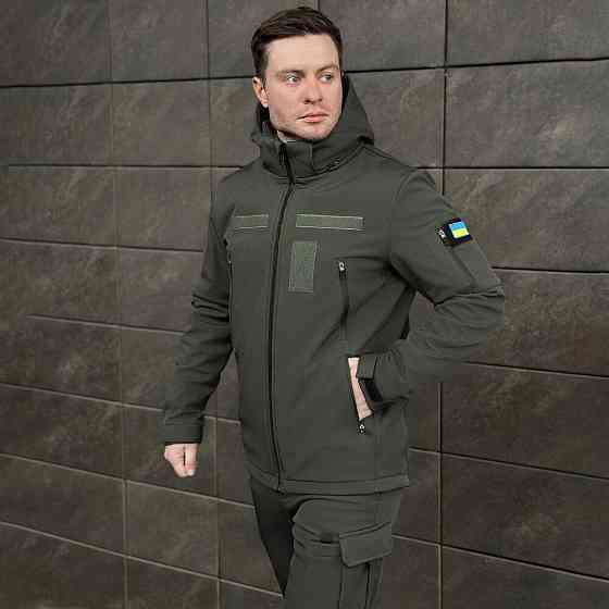 Мужская хаки куртка софтшелл демисезонная Pobedov Motive с липучками Киев