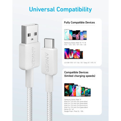 Дата кабель USB 2.0 AM to Type-C 1.8m 322 White Anker (A81H6H21) Винница - изображение 2