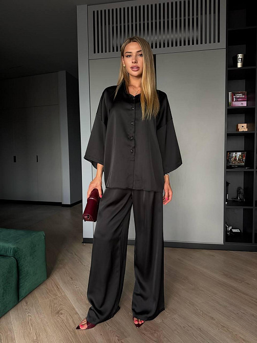 Жіночий повсякденний елегантний костюм-двійка дабл шовк Чорний, 50/52 Одеса - фото 8