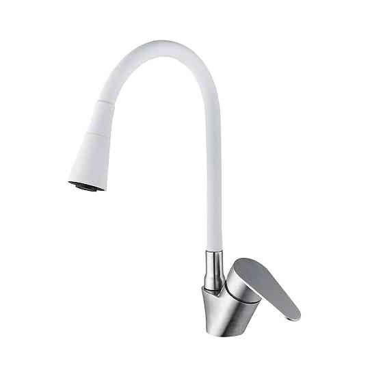 Смеситель для кухни WEZER POD4Y-04W гибкий излив, сатин/белый Киев