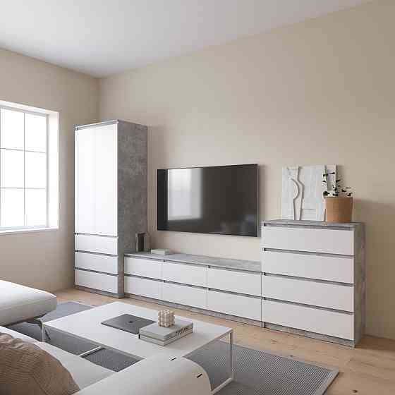 Комплект мебели в гостиную VAYS, шкаф R-9 тумба R-12 комод R-4 Бетон-Белый фасад Львов