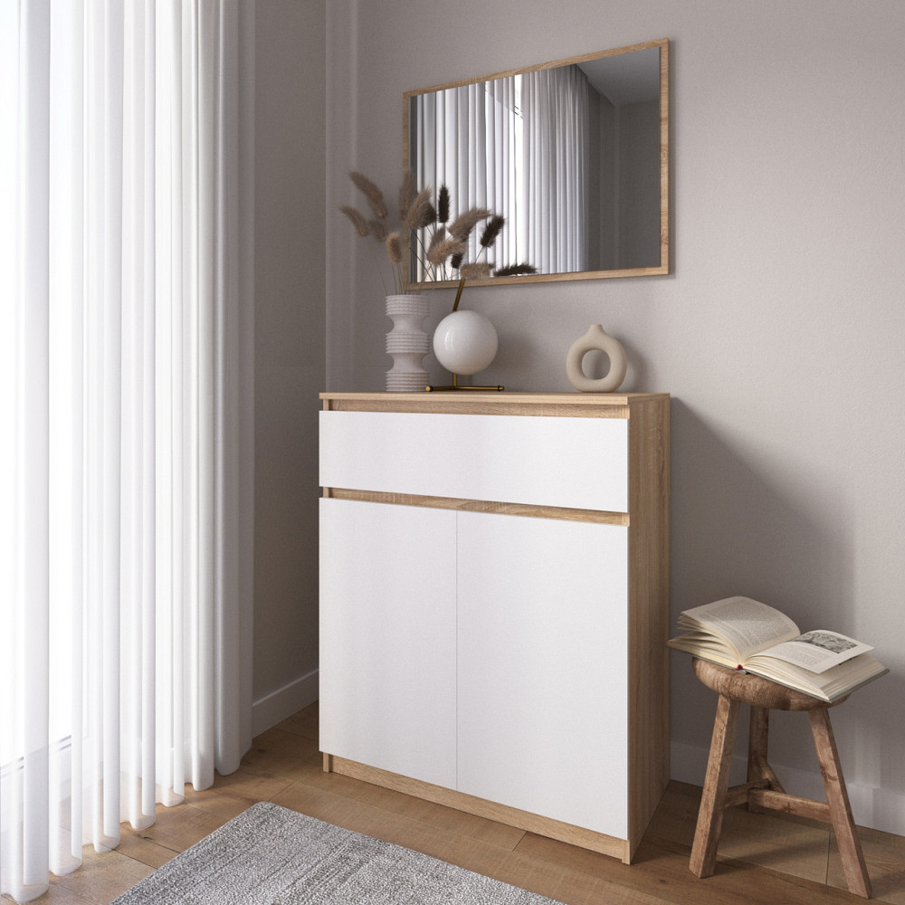 Комод тумба VAYS R-23 Дуб Сонома-Білий фасад, з шухлядою та відділенням з полицями, без ручок, ЛДСП, 80×40×98 см - для дому, спальні, передпокою Львів - фото 1