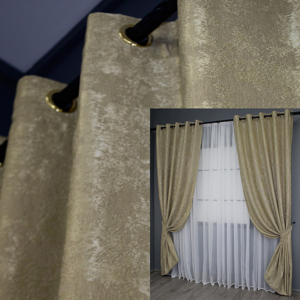 Комплект штор на люверсах VR-Textil Жаккард Sultan XO № 1284ш Золотистый 150х250 см 2 шт (37-0092) Киев - изображение 1