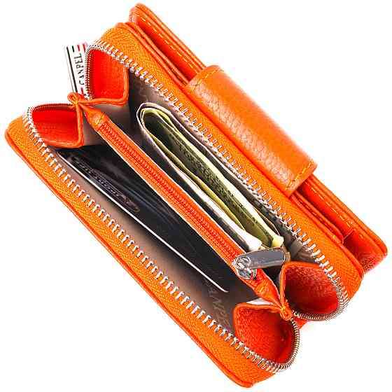 Яскраве вертикальне портмоне для жінок із монетницею на блискавці з натуральної шкіри флотар CANPELLINI 21602 Помаранчеве Київ