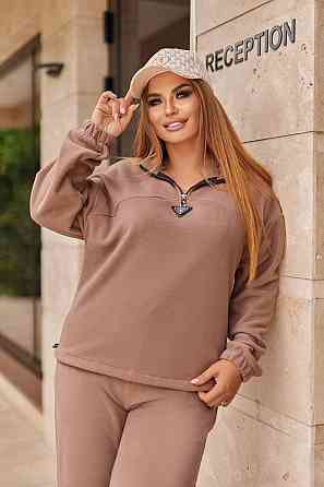 Жіночий теплий прогулянковий костюм-двійка: кофта та штани фліс двосторонній Капучино, 54/56 Одеса