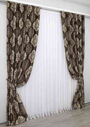 Комплект готовых штор VR-Textil Блэкаут-софт Корона № 1274ш(А) Коричневый с бежевым 150х275 см 2шт (33-0118) Киев