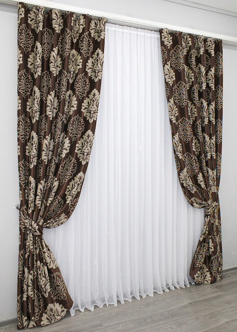 Комплект готовых штор VR-Textil Блэкаут-софт Корона № 1274ш(А) Коричневый с бежевым 150х275 см 2шт (33-0118) Киев - изображение 3