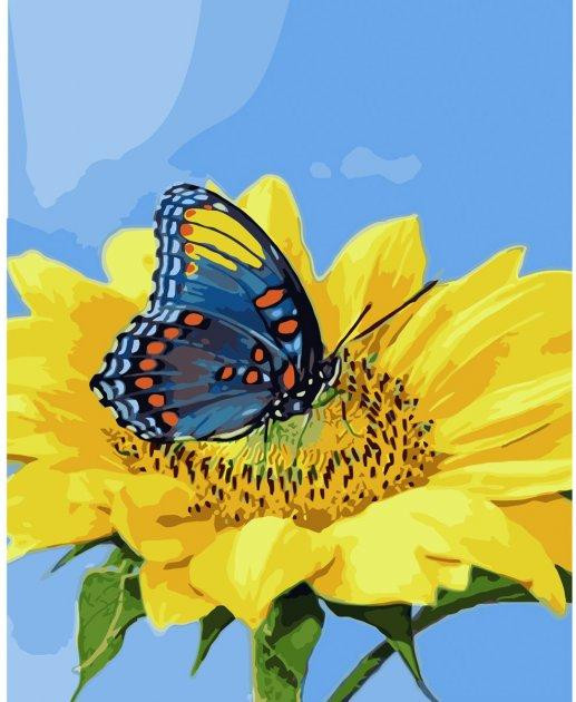Набір для розпису по номерах Метелик на соняшнику Strateg з лаком та рівнем розміром 40х50 см (VA-36 Киев - изображение 1