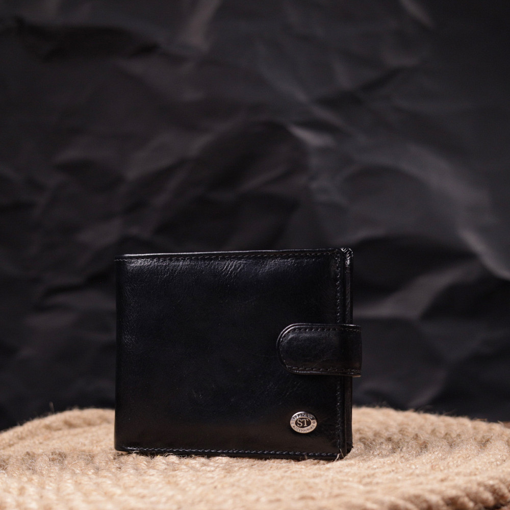 Класичний чоловічий гаманець середнього розміру із натуральної шкіри ST Leather 19412 Чорний Київ - фото 10