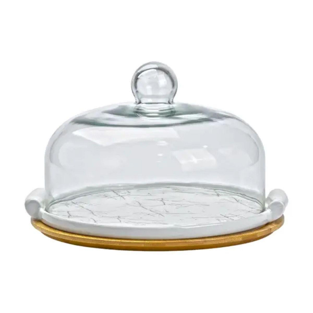 Тортовница фарфоровая со стеклянной крышкой 29 см HP1204 Киев - изображение 1