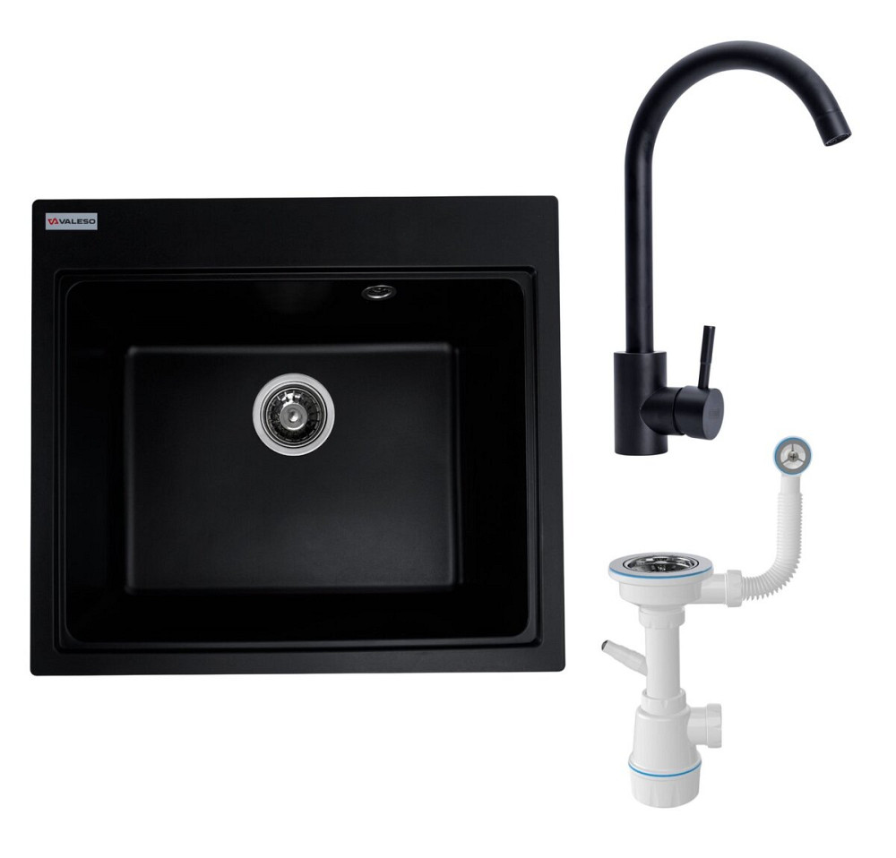 VALESO Комплект VALESO: Мийка VESTA 5852 чорна + Змішувач BG76 + Сифон 1041 Киев - изображение 1