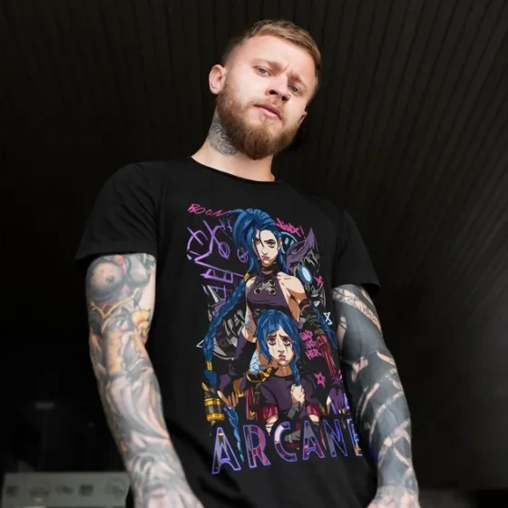 Футболка для подростка мальчика с принтом Arcane Jinx Размер 160 Anime10764 Днепр