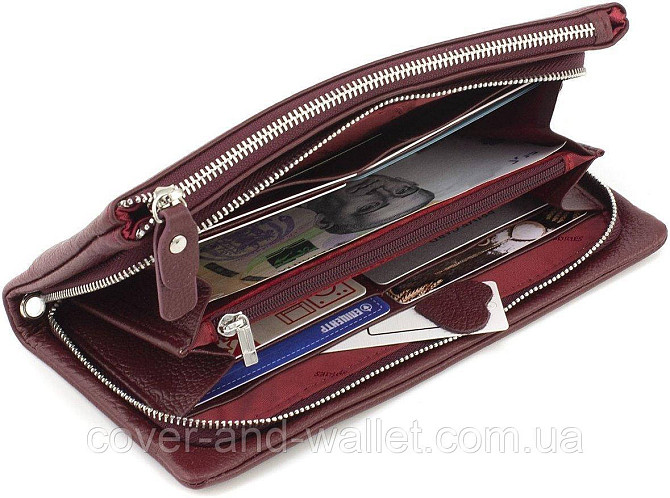 Бордовый женский кошелек-клатч из натуральной кожи на два отделения ST Leather Киев - изображение 1